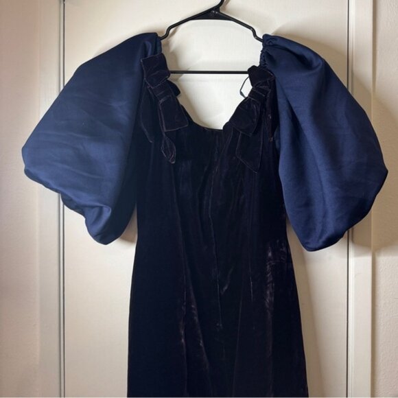 Vintage Victor Costa Saks Fifth Avenue Puff Sleeve Velvet Blue Formal Dress 10 - Picture 9 of 15